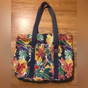 Liz Claiborne Vintage 90’s Floral Tote Bag All Cotton Canvas 16x12”